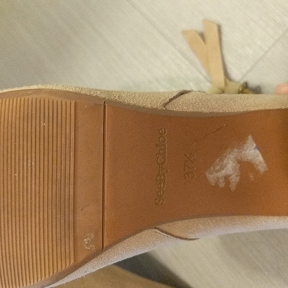 See by Chloe Light Beige  Suede Boots, Wooden Heel - Picture 6 of 7